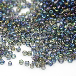 Dark Gray 6/0 Round Glass Seed Beads, Transparent Colours Rainbow, Round Hole, Dark Gray, 6/0, 4mm, Hole: 1.5mm, about 450pcs/50g, 50g/bag, 18bags/2pound