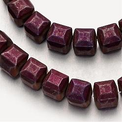 Plateado Púrpura Electroplate hematites sintética hebras de perlas no magnéticas, esmerilado, cubo, púrpura chapado, 8x8x8 mm, agujero: 1 mm, sobre 51 unidades / cadena, 15.7 pulgada
