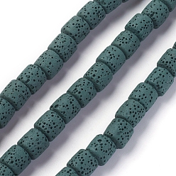Gris Ardoise Foncé Brins de perles de pierre de lave naturelle, teint, colonne, gris ardoise foncé, 8~8.5x8~8.5mm, Trou: 2mm, environ 46 pcs / brin, 15.35 pouces (39 cm)