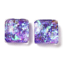 Pourpre Moyen Cabochons en résine imitation opale, visage unique à facettes, carrée, support violet, 8x8x3.5mm