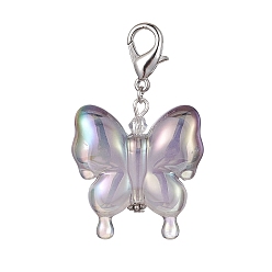 Gris Décorations de pendentif papillon acrylique, avec alliage de zinc homard fermoirs pince, grises , 58mm