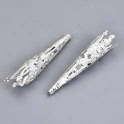 Silver Bead Cones, Iron, Silver Color Plated, about 42mm long, 8mm wide, hole: 1mm
