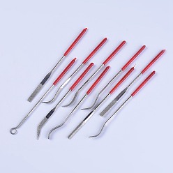 Stainless Steel Color Steel Diamond Files, Graining Burnishing Tools, Stainless Steel Color, 13.7~14.5x0.3~0.9cm, 10pcs/set