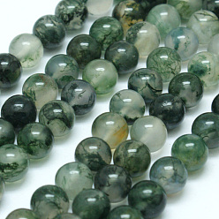 Moss Agate Natural Moss Agate Beads Strands, Round, 4mm, Hole: 0.6mm, about 95pcs/strand,  14.76 inch(37.5cm)