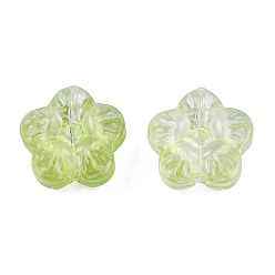 Vert Jaune Perles de verre peintes par pulvérisation transparent, fleur, vert jaune, 12.5x13x6mm, Trou: 1mm