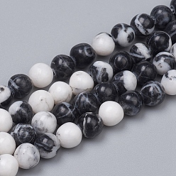 Pierre Précieuse Naturelle Brins de perles de jaspe zèbre imitation pierres précieuses naturelles, ronde, 6mm, Trou: 1mm, Environ 63 pcs/chapelet, 14.96 pouce (38 cm)