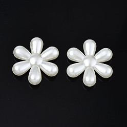 Кремово-белый Абс пластиковые жемчужные бисера, цветок, кремово-белые, 25x22.5x6 мм, отверстие : 1.5 мм, Около 360 шт / 500 г