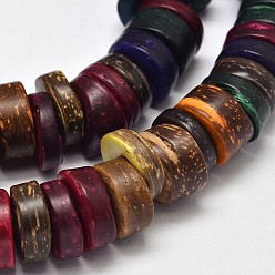 Mixed Color Natural Coconut Disc Bead Strands, Mixed Color, 9x3~5mm, Hole: 3mm, about 111pcs/strand, 15.7 inch