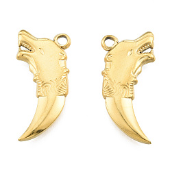 Real 18K Gold Plated Ion Plating(IP) 201 Stainless Steel Pendants, Wolf, Real 18K Gold Plated, 30.5x14x3mm, Hole: 2.5mm