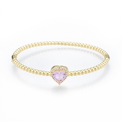 Lilac Cubic Zirconia Heart Hinged Bangle, Real 18K Gold Plated Brass Jewelry for Women, Lilac, Inner Diameter: 2x2-3/8 inch (5x5.9cm)