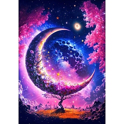 Colorful Fancy Tree Moon Night Scenery DIY Diamond Painting Kit, Including Resin Rhinestones Bag, Diamond Sticky Pen, Tray Plate and Glue Clay, Colorful, 400x300mm