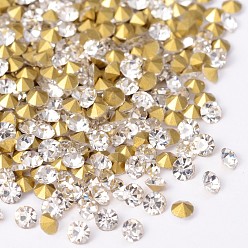 Crystal Back Plated Diamond Glass Pointed Rhinestone, Crystal, 1.1mm, about 1440pcs/bag