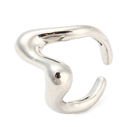 Platinum Brass Wave Open Cuff Rings, Lead Free & Cadmium Free, Platinum, Us Size 5 1/4(15.9mm)