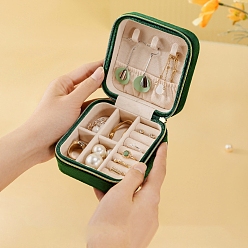 Verde Mini caja cuadrada con cremallera para almacenamiento de joyas de cuero pu, Estuche organizador de joyas de viaje portátil para collares, pendientes, anillos, verde, 10x10x5 cm