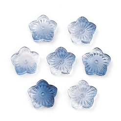 AceroAzul Perlas de vidrio transparentes, flor, dos tonos, acero azul, 12x13x3 mm, agujero: 1.2 mm