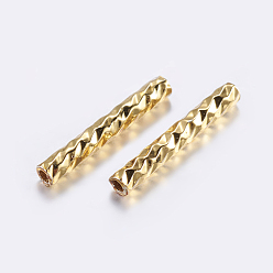 Golden Brass Tube Beads, Tube, Faceted, Golden, 10x1.5mm, Hole: 0.8mm