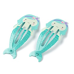 Turquoise Baking Painted Iron Snap Hair Clips, for Children's Day, Mermaid, Turquoise, 54x23x2mm