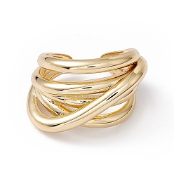 Real 18K Gold Plated Rack Plating Brass Multi Circle Criss Cross Open Cuff Ring for Women, Cadmium Free & Nickel Free & Lead Free, Real 18K Gold Plated, US Size 6 3/4(17.1mm)