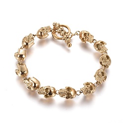 Golden 304 Stainless Steel Link Chain Bracelets, with Toggle Clasps, Skull, Golden, 8-7/8 inch(22.5cm), 9.5mm