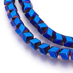 Plaqué Bleu Galvaniques perles d'hématite synthétique non magnétique brins, polonais, bleu plaqué, 6x5.5x6mm, Trou: 1mm, Environ 74 pcs/chapelet, 15.94 pouce (40.5 cm)
