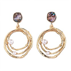 Oro Pendientes de concha de abulón para mujer, Pendientes colgantes de perlas de concha de latón, regalo de joyería para cumpleaños, dorado, 50x31 mm, pin: 0.7 mm