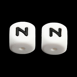 Letter N 20Pcs White Cube Letter Silicone Beads 12x12x12mm Square Dice Alphabet Beads with 2mm Hole Spacer Loose Letter Beads for Bracelet Necklace Jewelry Making, Letter.N, 12mm, Hole: 2mm