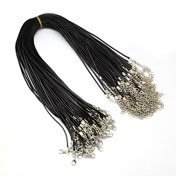 Черный Воском ожерелье шнура решений с выводами железа, чёрные, 17 дюйм, толщиной 2 мм 