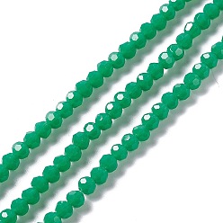Sea Green Faceted(32 Facets) Glass Beads Strands, Round, Sea Green, 4mm, Hole: 1mm, about 99~107pcs/strand, 14.09~15.43''(35.8~39.2cm)