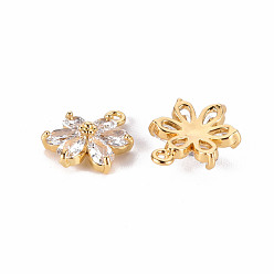 Real 18K Gold Plated Brass Clear Cubic Zirconia Pendants, Flower, Real 18K Gold Plated, 15x11x5mm, Hole: 1.4mm