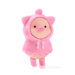 Pink PVC Pendants, for DIY Keychain Making, Pig with Raincoats, Pink, 46x28x26mm, Hole: 2.5mm