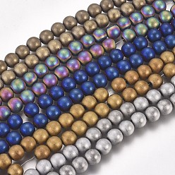 Couleur Mélangete Placage sous vide brins de perles d'hématite synthétique magnétique, givré, ronde, couleur mixte, 6mm, Trou: 1.5mm, Environ 68 pcs/chapelet, 16.06 pouce (40.8 cm)