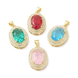 Mixed Color Real 16K Gold Plated Brass Micro Pave Cubic Zirconia Pendants, with Glass, Oval Charms, Mixed Color, 23x17x8mm, Hole: 5x3.5mm
