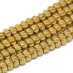 Golden Plated Electroplate Non-magnetic Synthetic Hematite Beads Strands, Flower, Golden Plated, 5x3mm, Hole: 2mm, about 133pcs/strand, 15.7 inch