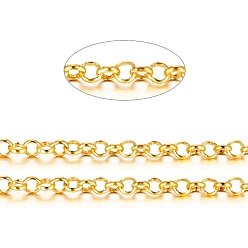 Oro Cadenas de latón rolo, cadenas de eructo, soldada, larga duración plateado, con carrete, sin cadmio y níque y plomo, dorado, 3.5x1 mm, aproximadamente 301.83 pies (92 m) / rollo