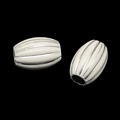 White Opaque Acrylic Beads, Large Hole Beads, Silver Metal Enlaced, White, 10~11x16mm, Hole: 5mm, about 500pcs/500g