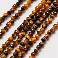 Tiger Eye Natural Tiger Eye Round Bead Strands, 3mm, Hole: 0.8mm, about 126pcs/strand, 16 inch