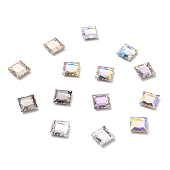 Mixed Color K5 Faceted Glass Rhinestone Cabochons, Flat Back, Back Plated, Square, Mixed Color, 8x8x3mm