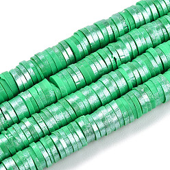 Verdemar Medio Hechos a mano de los granos de la arcilla del polímero hebras, pearlized, disco / plano y redondo, perlas heishi, verde mar medio, 6 mm, agujero: 1.5 mm, 15.75'' (40 cm)