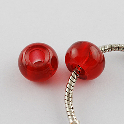 Rouge Perles de verre imprimées , Perles avec un grand trou   , rondelle, rouge, 15x10mm, Trou: 5.5~6mm