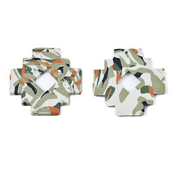 Dark Khaki Handmade Polymer Clay Pendants, with Silver Foil, Stacking Puzzle, Dark Khaki, 39.5~40x39.5x2.5~3mm, Hole: 1.8mm