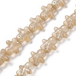 Marron Sablonneux Perles de verre galvanoplastiques plaquées lustre nacré, homme au gingembre, pour noël, Sandy Brown, 15x14x7mm, Trou: 1mm, Environ 45 pcs/chapelet, 24.80''~25.20'' (63~64 cm)