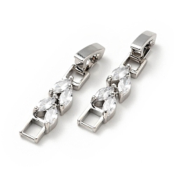 Platinum Rack Plating Brass Clear Cubic Zirconia Watch Band Clasps, Cadmium Free & Lead Free, Long-Lasting Plated, Leaf, Platinum, 32x6x4mm, Hole: 3x3.7mm