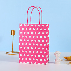 Ярко-Розовый Прямоугольные бумажные пакеты в горошек, с ручками, для подарочных сумок, ярко-розовый, 11x21x27 см