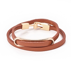 Chocolate Imitation Leather Wrap Bracelets, 2-Loops, with Oval Alloy Links and Clasps, Chocolate, 14-5/8 inch(37cm), 5x2mm