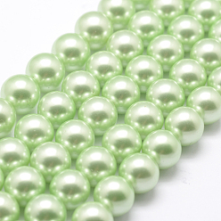 Dark Sea Green Polished Round Grade A Shell Pearl Bead Strands, Dark Sea Green, 6mm, Hole: 1mm, about 64pcs/strand, 15.7 inch