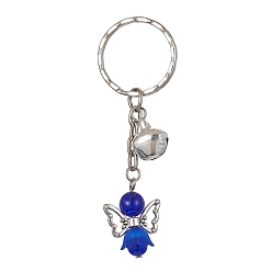 Medium Blue Angel Natural Gemstone Kcychain, with Acrylic Pendant and Iron Findings, Medium Blue, 7.6cm