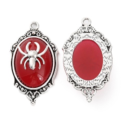 Red Halloween Alloy Oval Pendants, Spider Charms with Resin, Antique Silver, Red, 42.5x23.5x10mm, Hole: 2.2mm