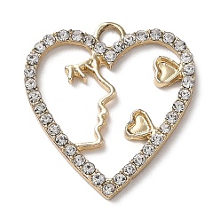 Кристалл Подвески со стразами из светлого золотого сплава с УФ-покрытием, сердце с очарованием человеческого лица, кристалл, 24x21.5x2 мм, отверстие : 2.7 мм