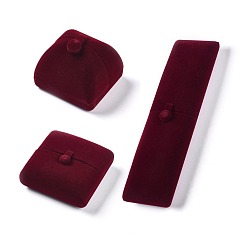 Rouge Foncé Coffrets en velours olycraft (bague, bracelet, Collier), avec des boutons-pression, formes mixtes, rouge foncé, anneau: 6.9x6.3x5.7 cm, bracelet: 9.7x9.9x3.9 cm, collier: 22x6x4 cm, 3 pièces / ensemble