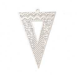 Platine Crémaillère en laiton placage pendentifs en filigrane, plaqué longue durée, charmes de triangle, platine, 40x26x0.3mm, Trou: 1.6mm